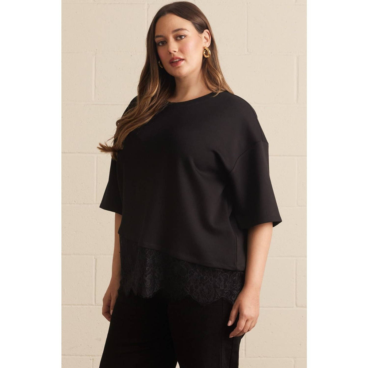 Charmed in Lace Asymmetrical Top – Curvy
