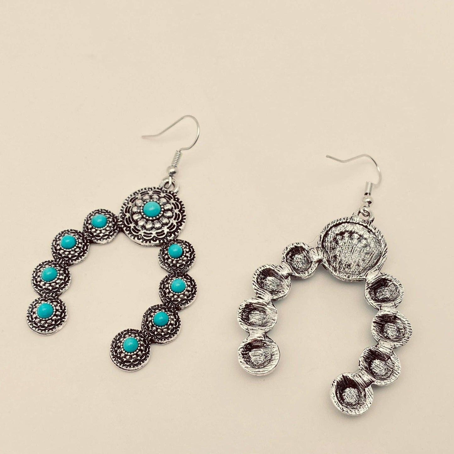 Turquoise Horseshoe Shape Charm Dangle Earrings - WJ