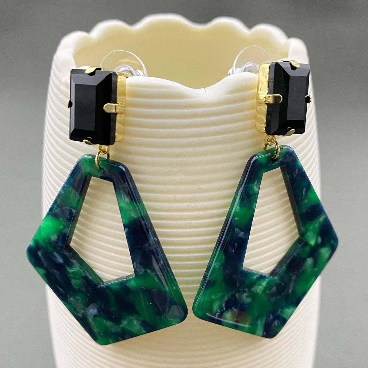 Emerald Mosaic Geometric Drop Earrings