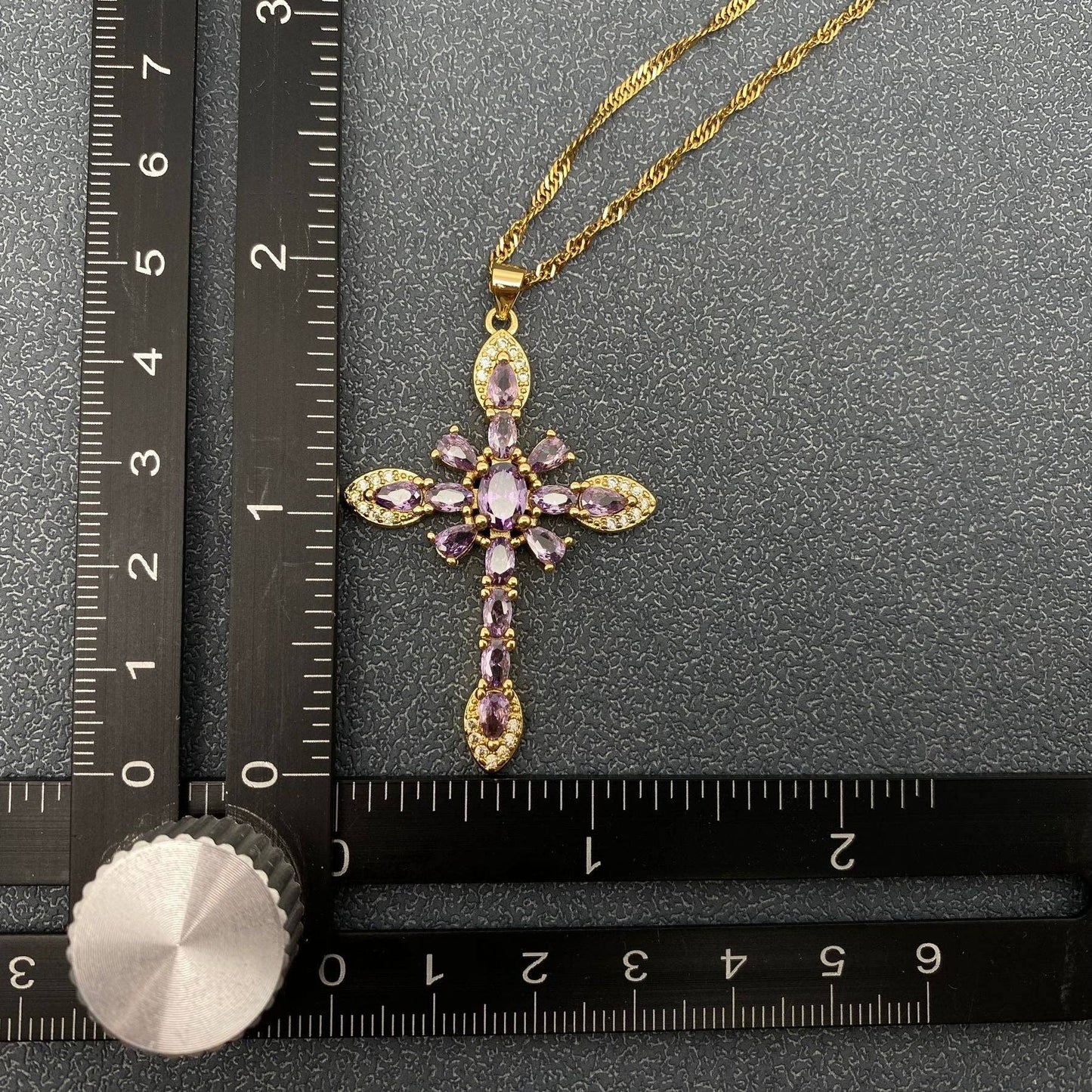 Sparkling Zircon Cross Charm Gold Plated Necklace