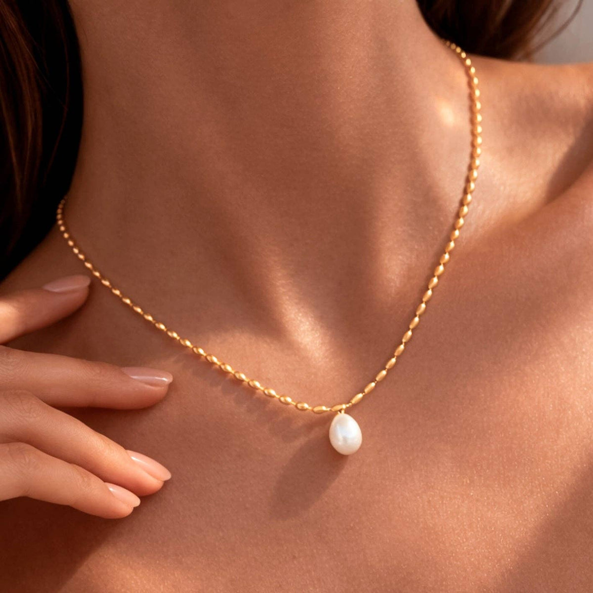 Pearl Necklace 18K Gold Plated Waterproof