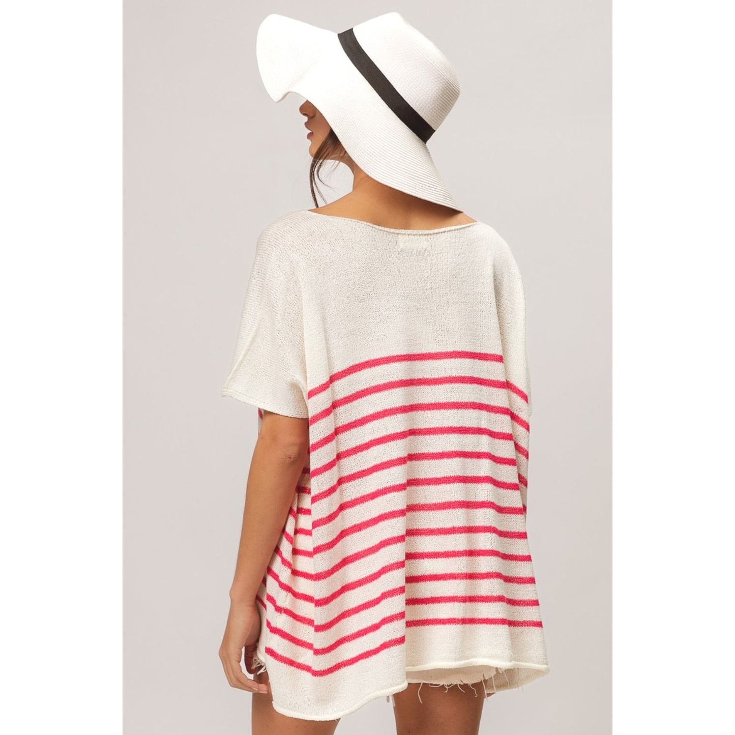 BiBi V Neck Striped Short Sleeve Top