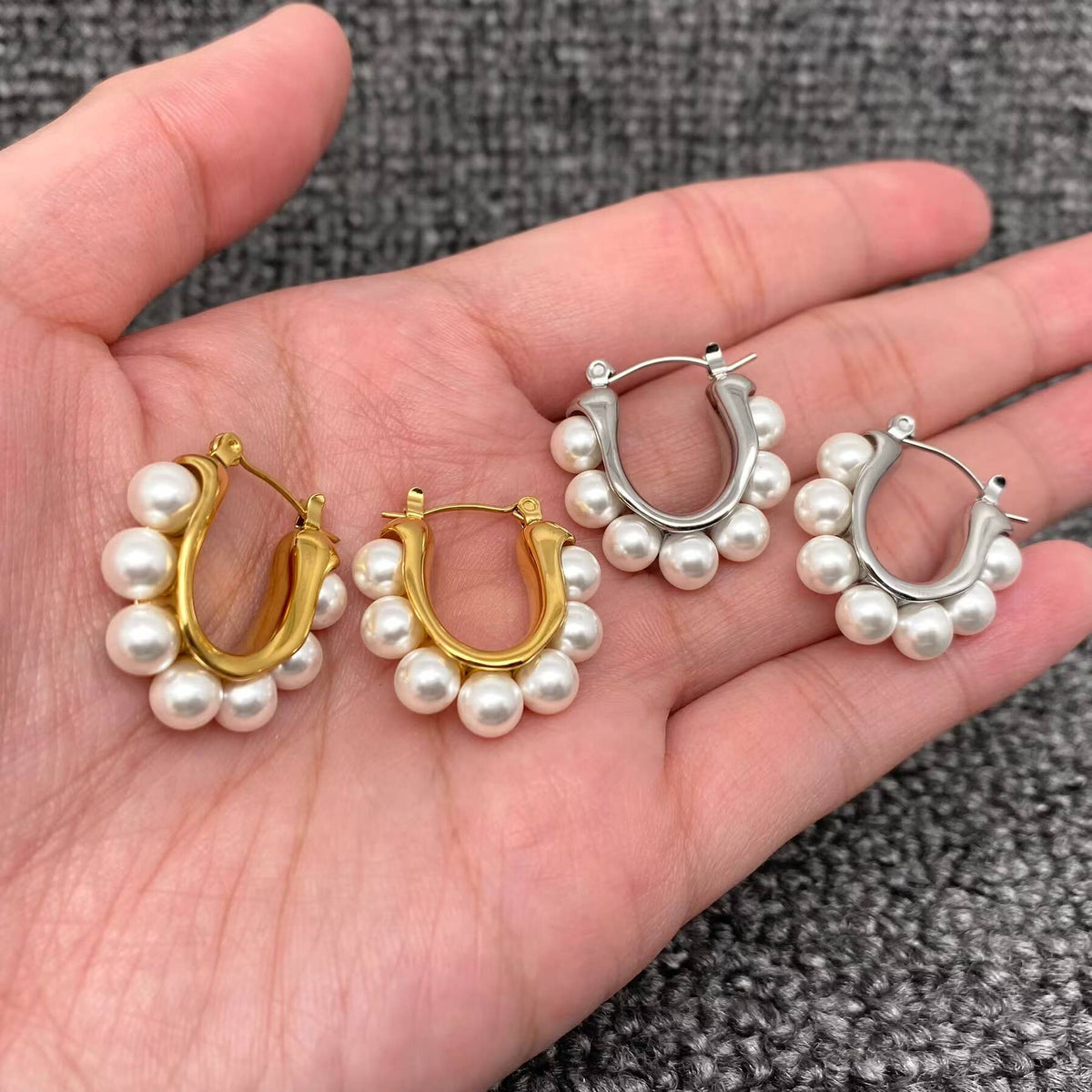 Pearl Hoop Earrings 18K Gold Plated
