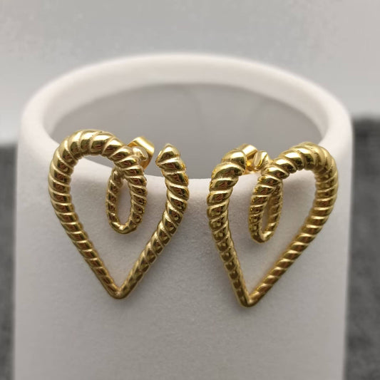 Non Tarnish! 18K Gold Plated Twine Heart Post Earrings