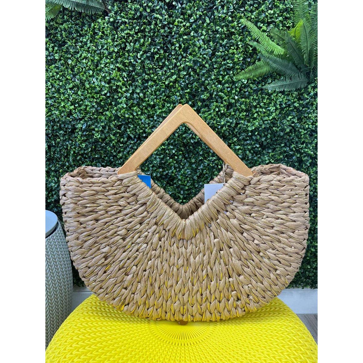 Isabella Wooden Handle Straw Tote Bag