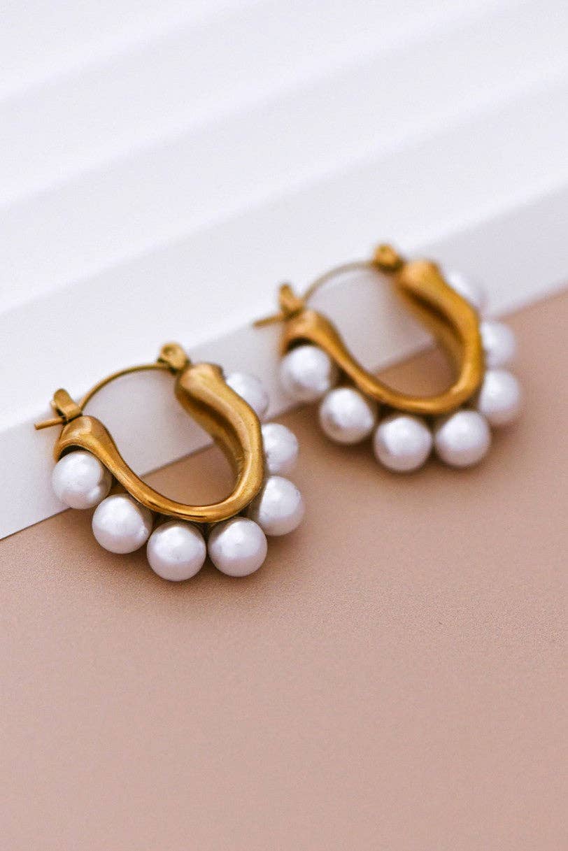 18K Gold Plated Waterproof Pearl Hoop Earrings