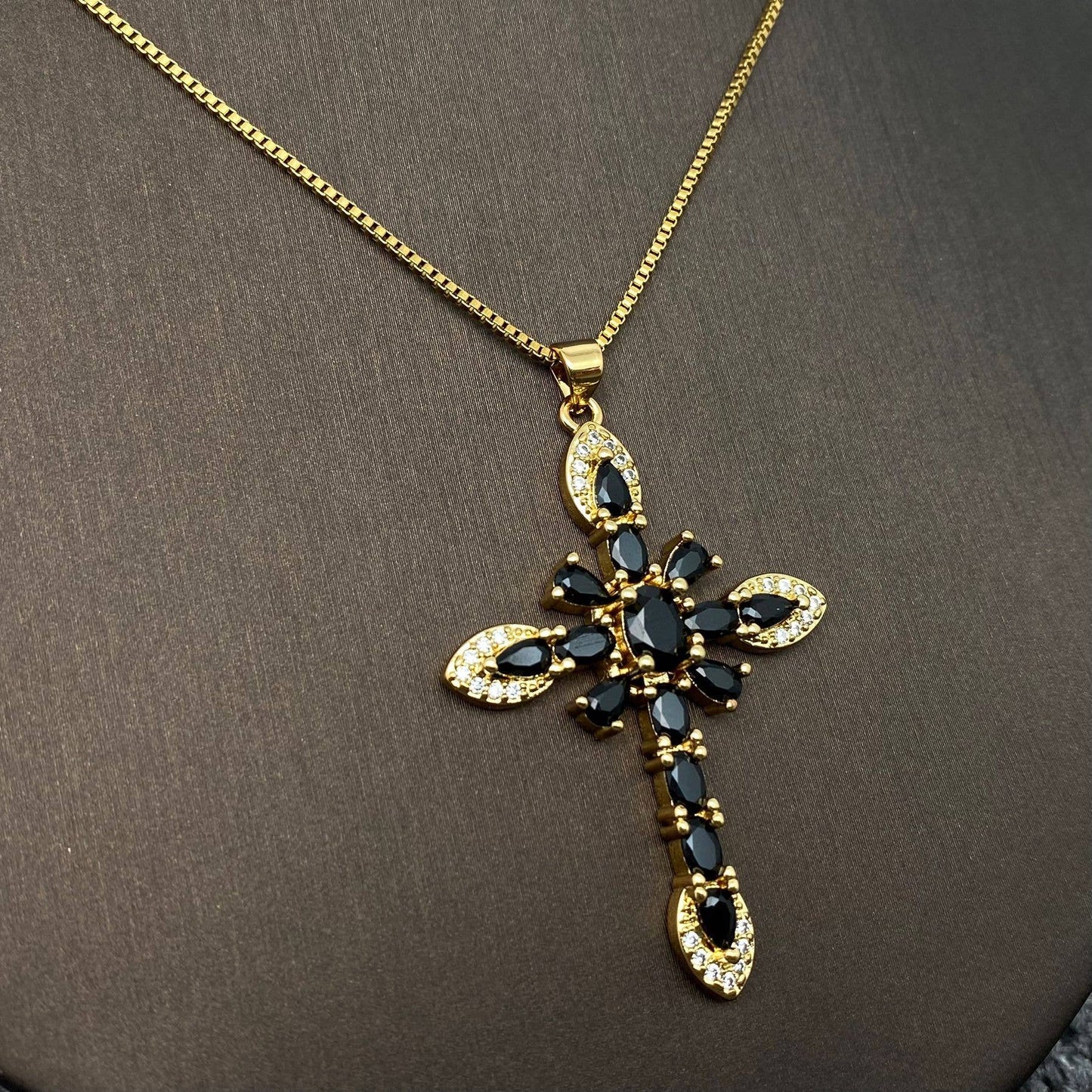 Sparkling Zircon Cross Charm Gold Plated Necklace