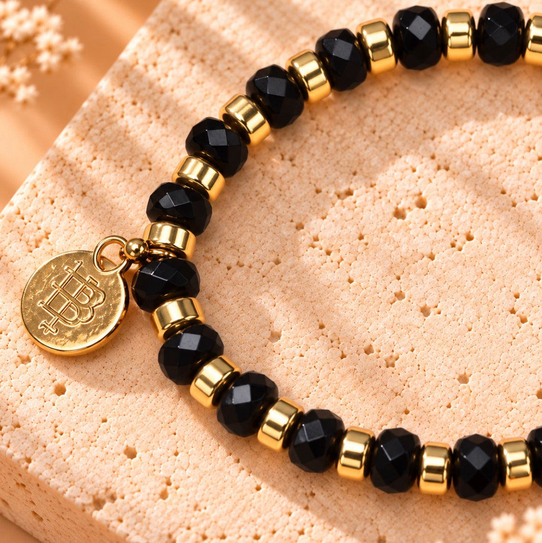 Gigi Stretch Bracelet - Black Faceted