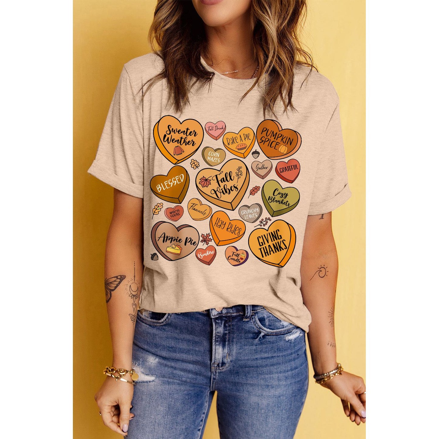 Heart Graphic Round Neck Short Sleeve T-Shirt