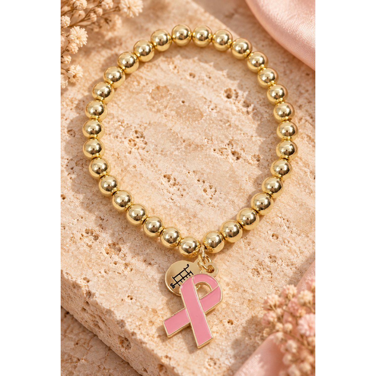 Awareness Ribbon Stacker Bracelet - Breast Cancer