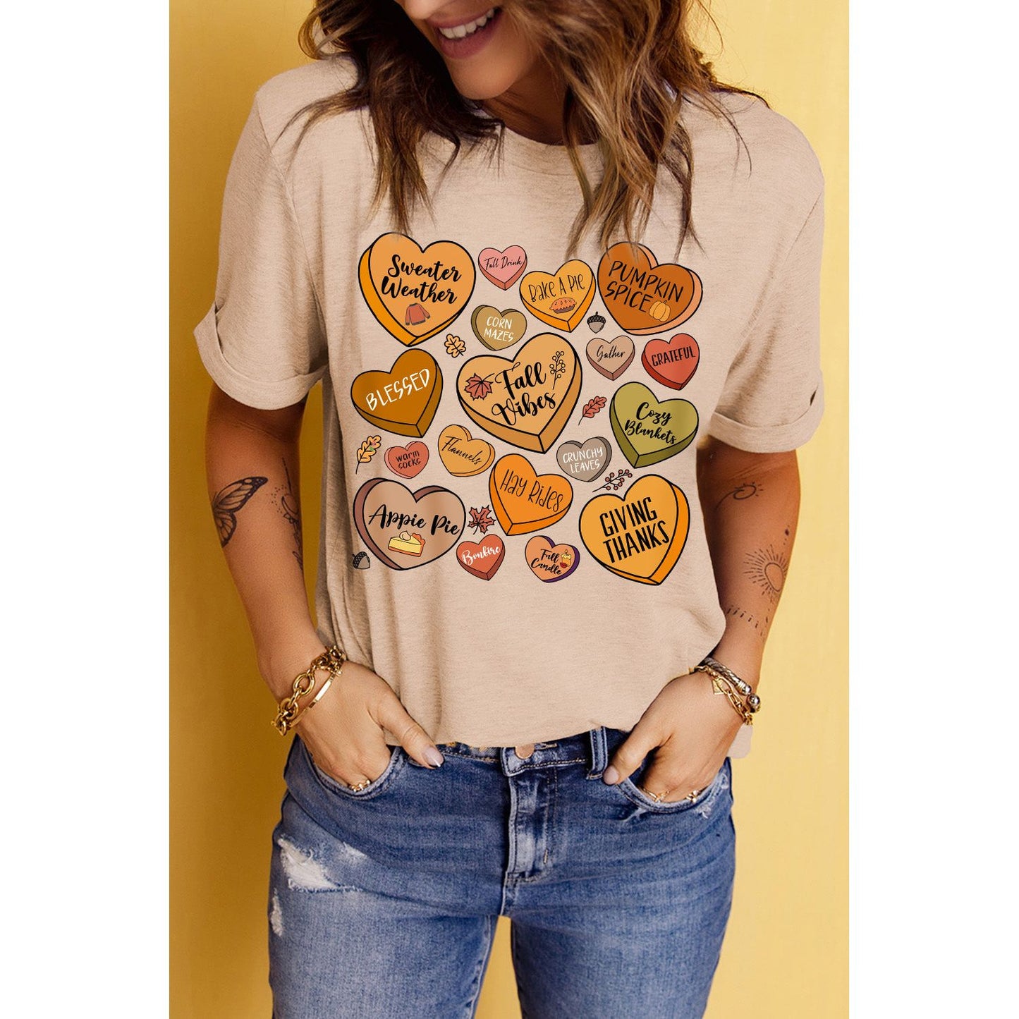 Heart Graphic Round Neck Short Sleeve T-Shirt