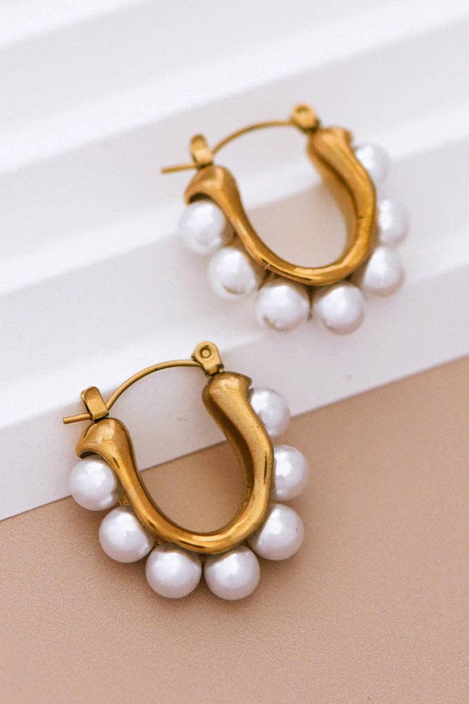 18K Gold Plated Waterproof Pearl Hoop Earrings