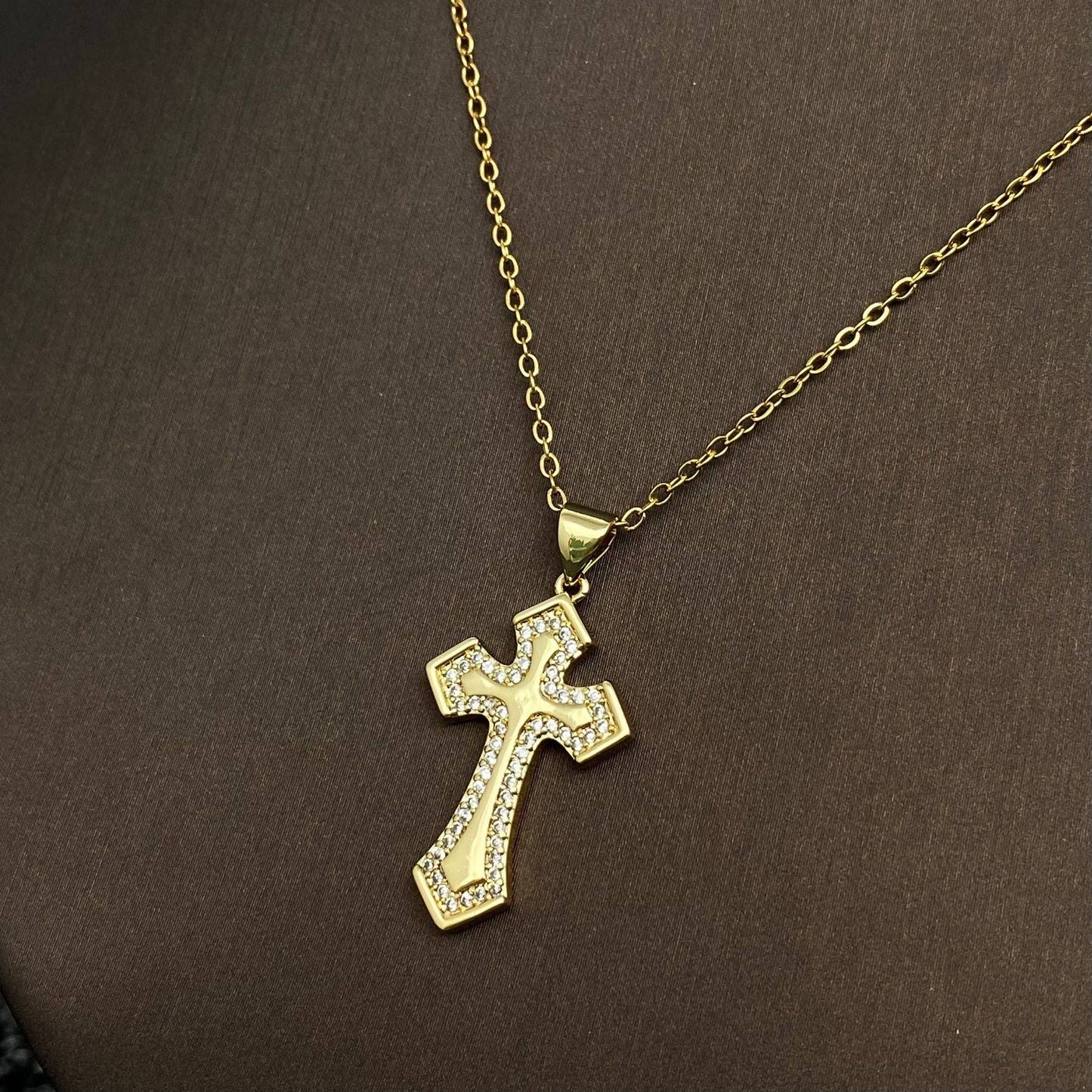 Multi Style Rhinestone & CZ Cross Charm Golden Necklace