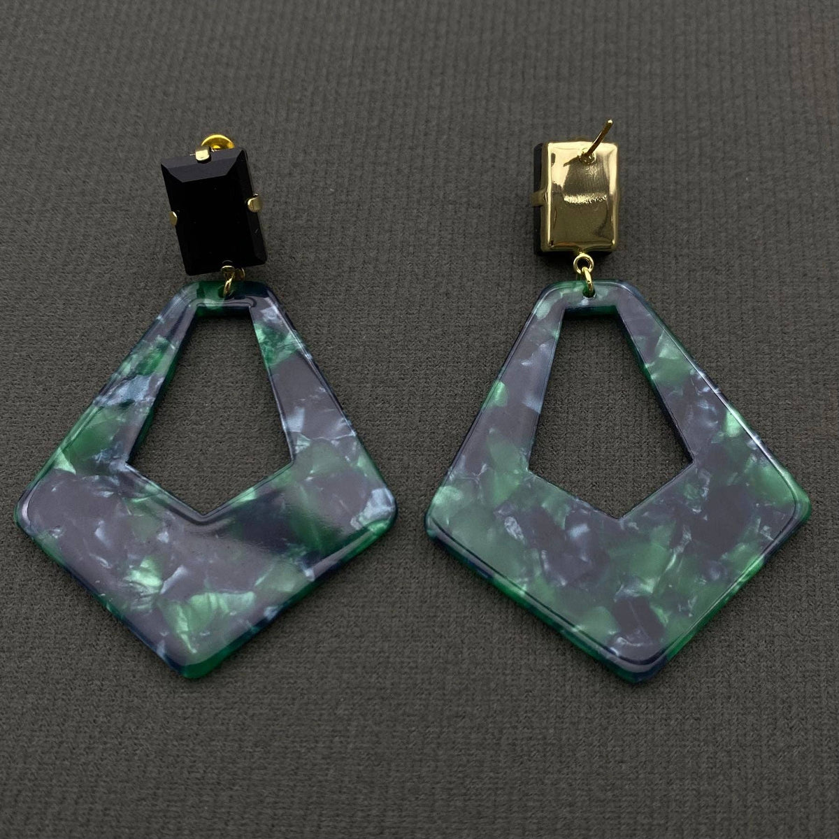 Emerald Mosaic Geometric Drop Earrings