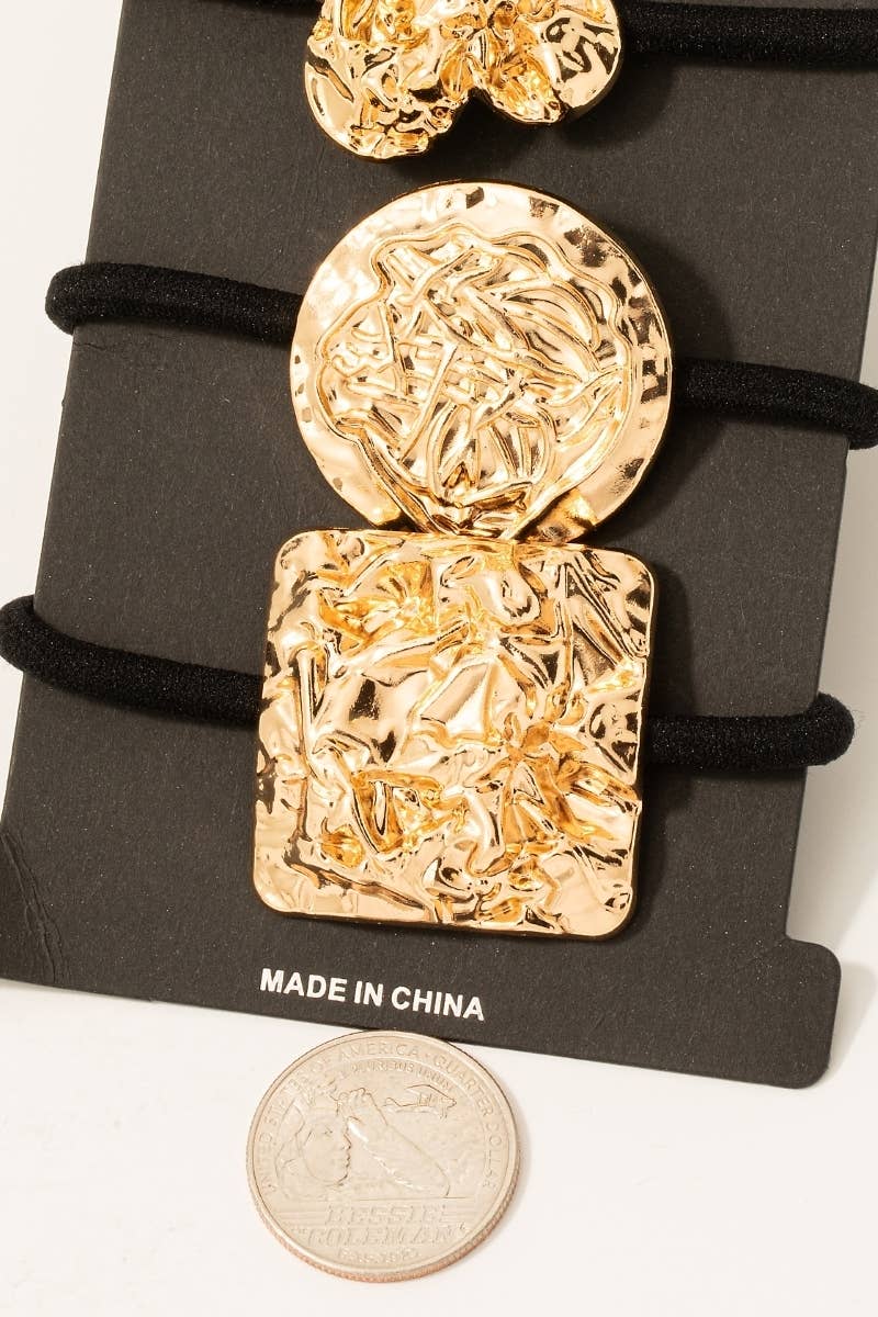 Clover Disc And Square Crumpled Metallic Hair Tie Set