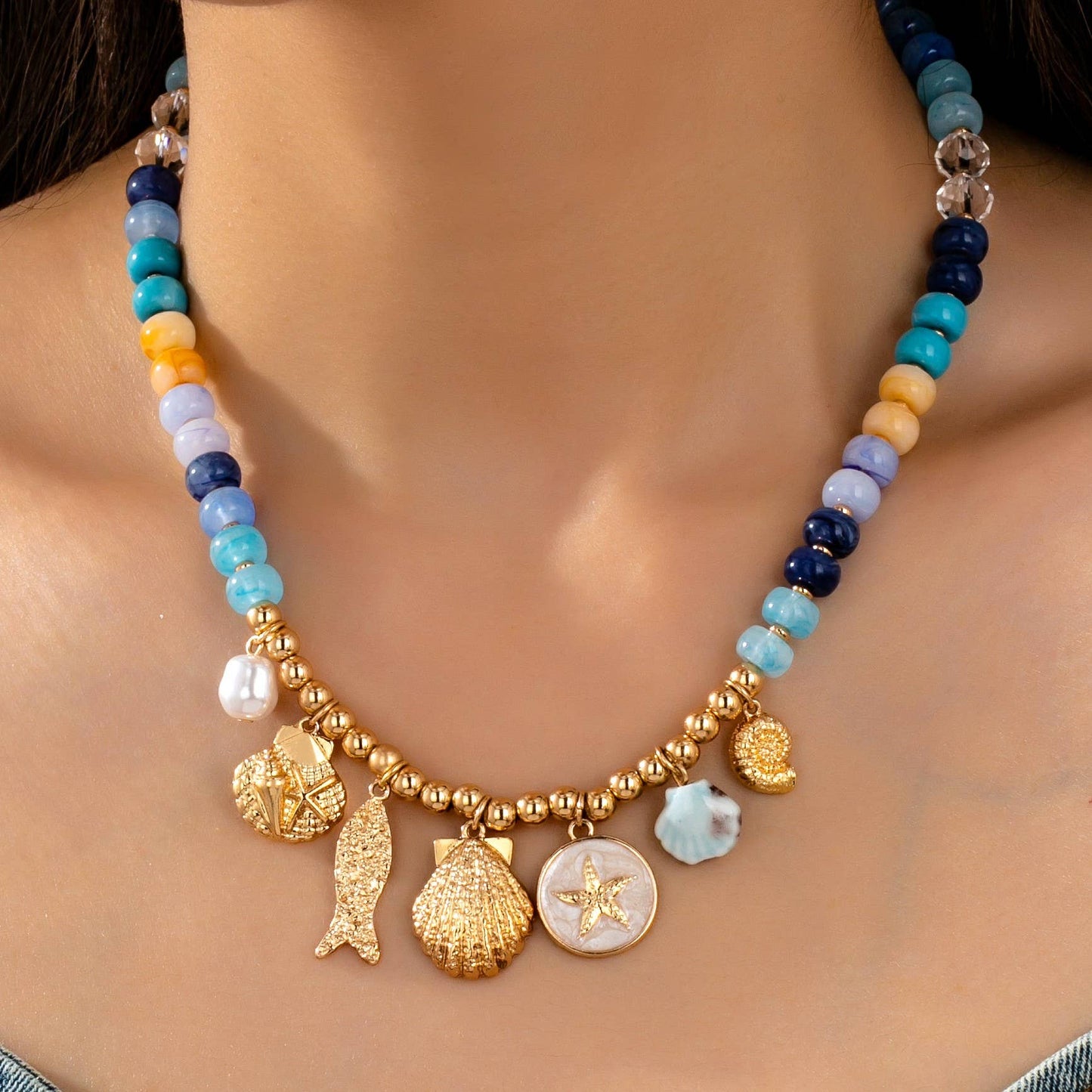 Nautical Blue Sealife Charm Necklace