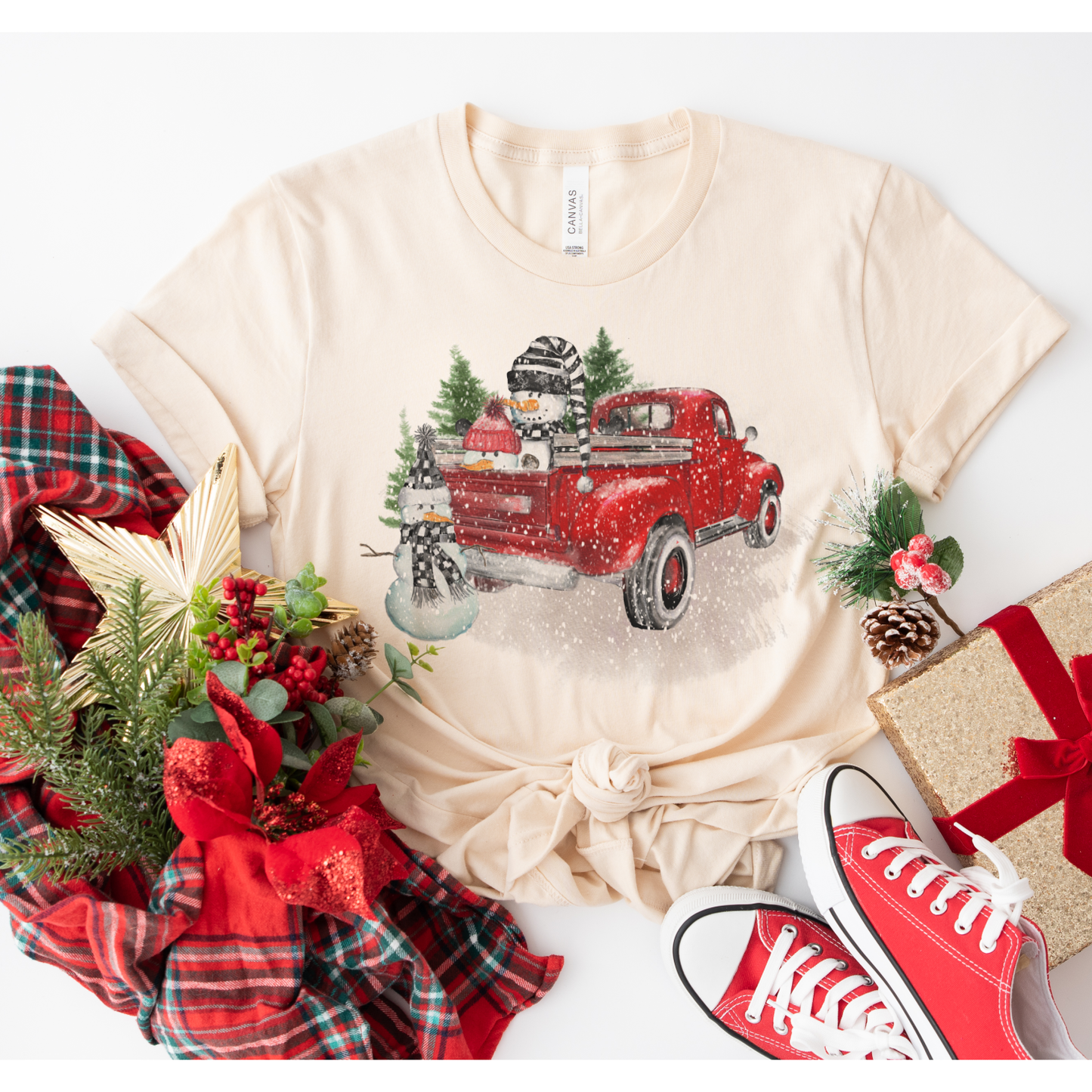 Classic Snowman truck tee Retro winter shirt cold weather