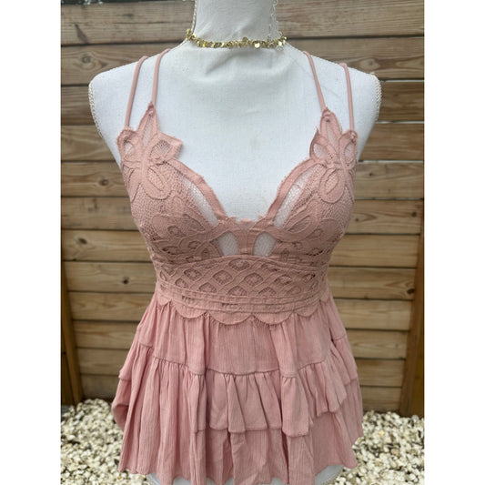 Scalloped Lace Bralette Top Light Pink