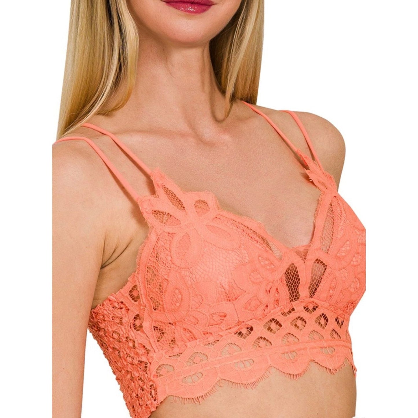 Scalloped Lace Bralette Coral