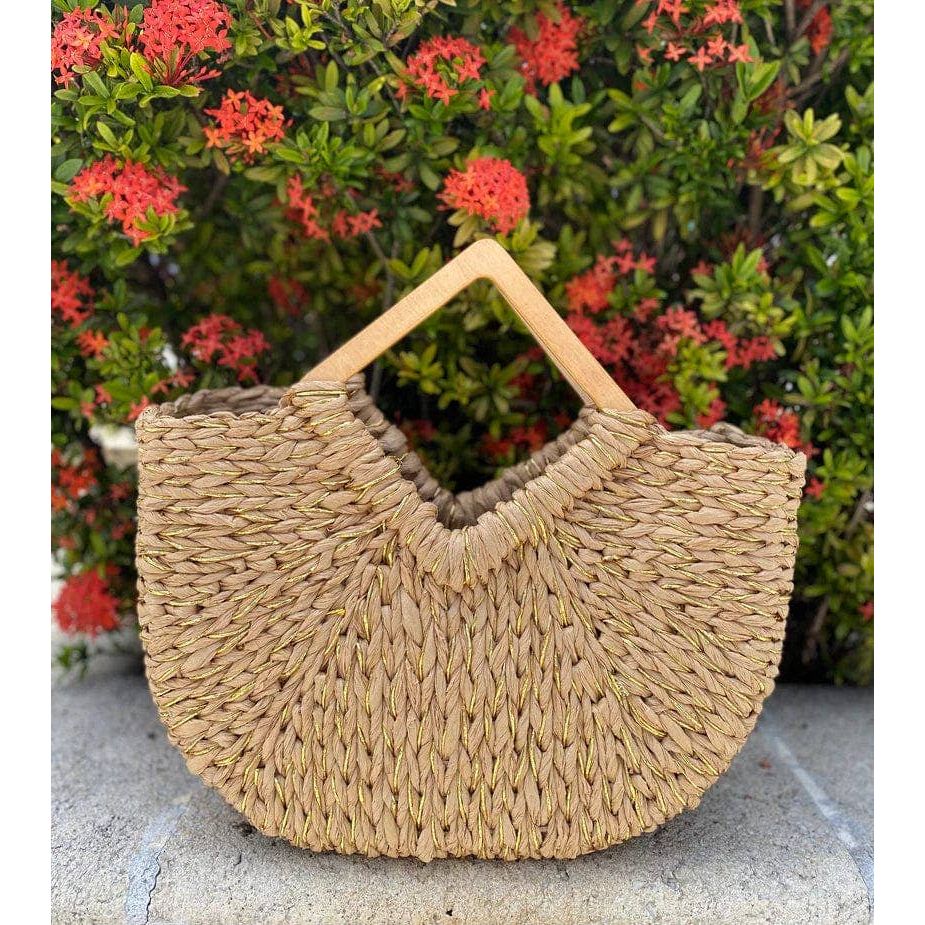 Isabella Wooden Handle Straw Tote Bag