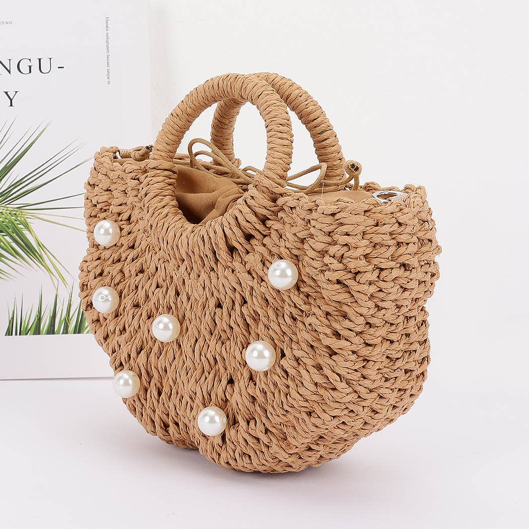 Pearl Embellished Straw Tote bag