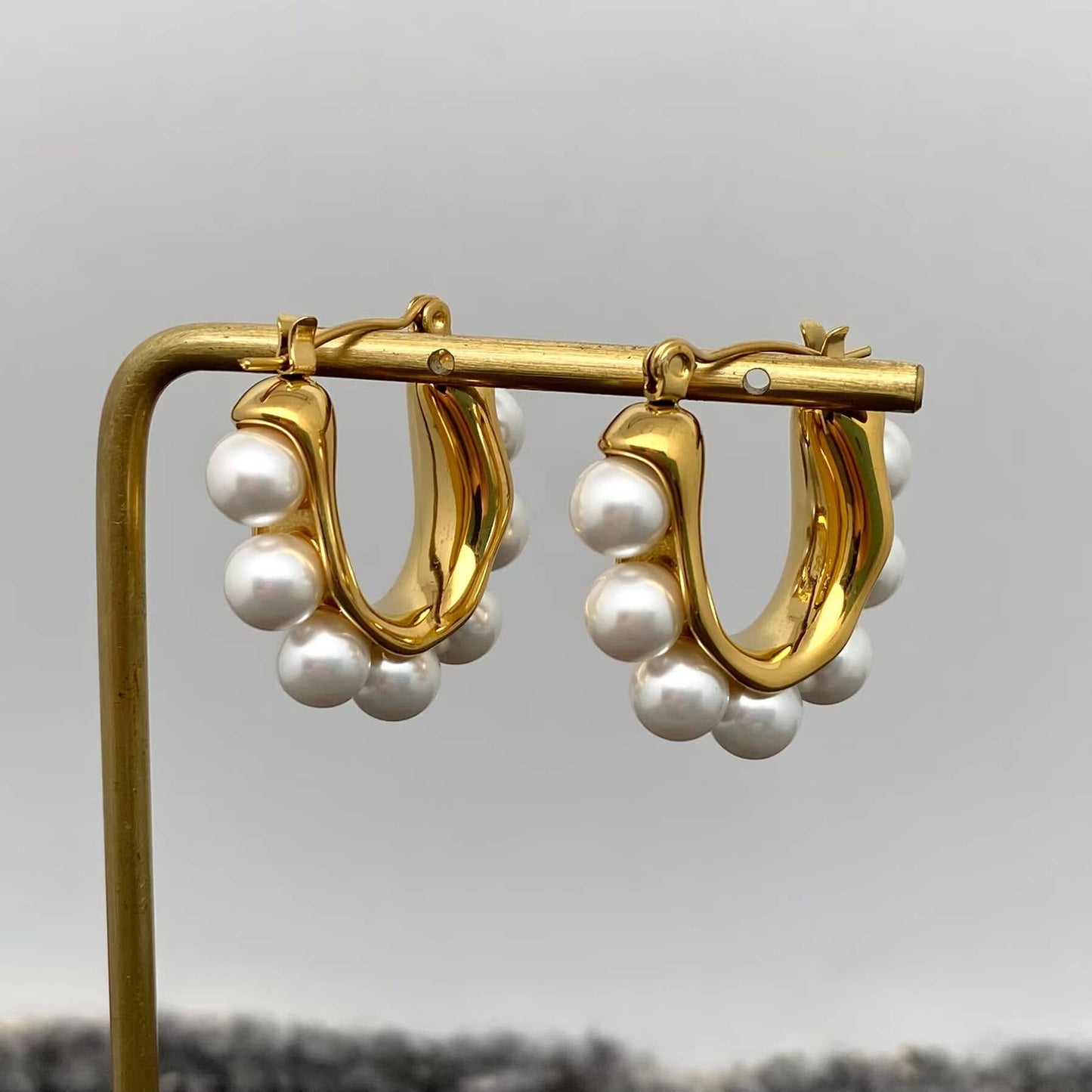 Pearl Hoop Earrings 18K Gold Plated