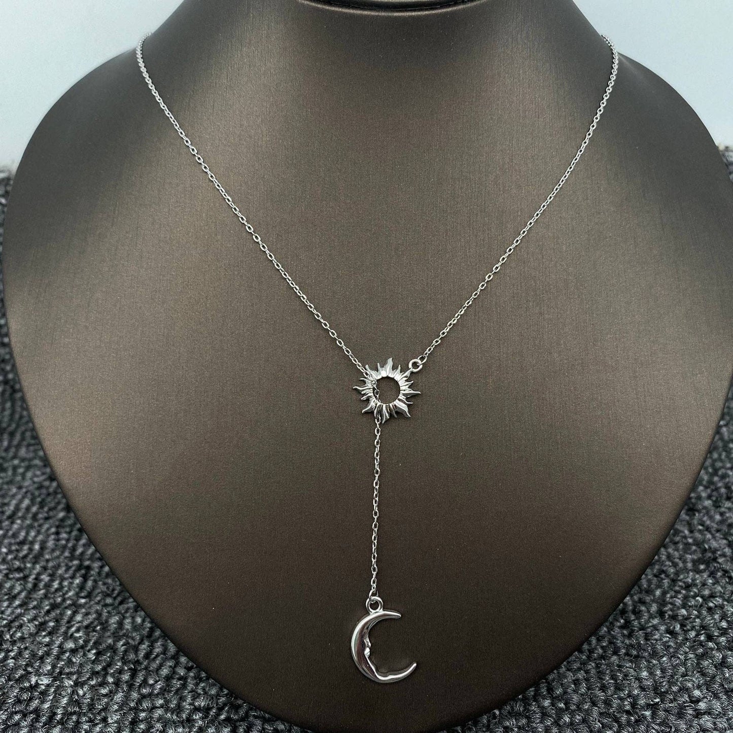 18K Gold Plated Sun Moon Lariat Necklace