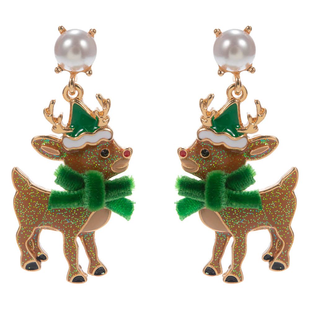 Bow Accent Holiday Reindeer Dangle Earrings