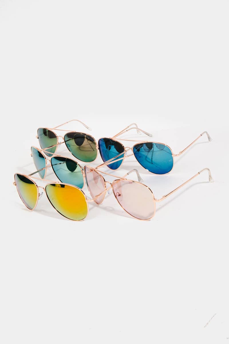 Metallic Trim Bridge Aviator Sunglasses Set