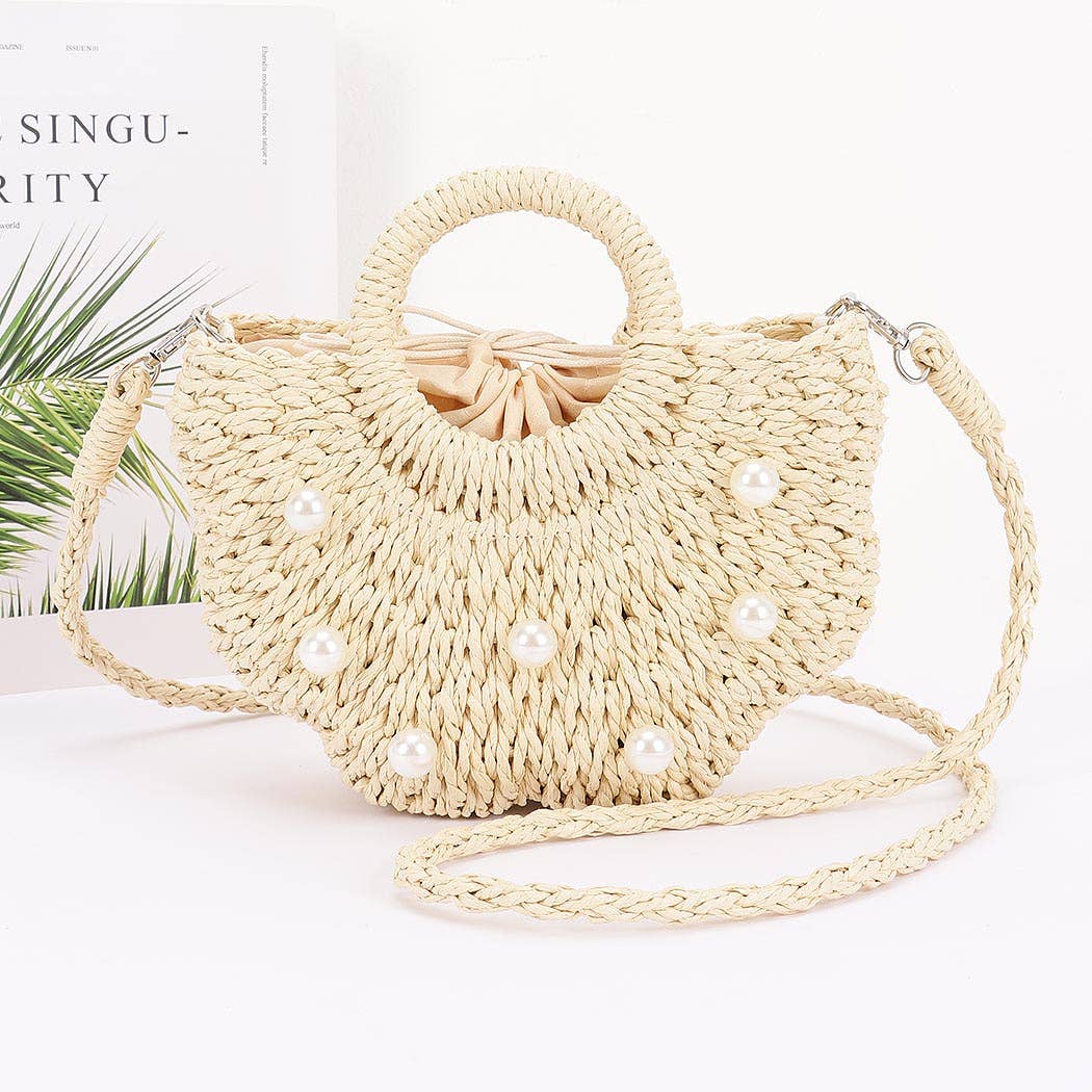Pearl Embellished Straw Tote bag