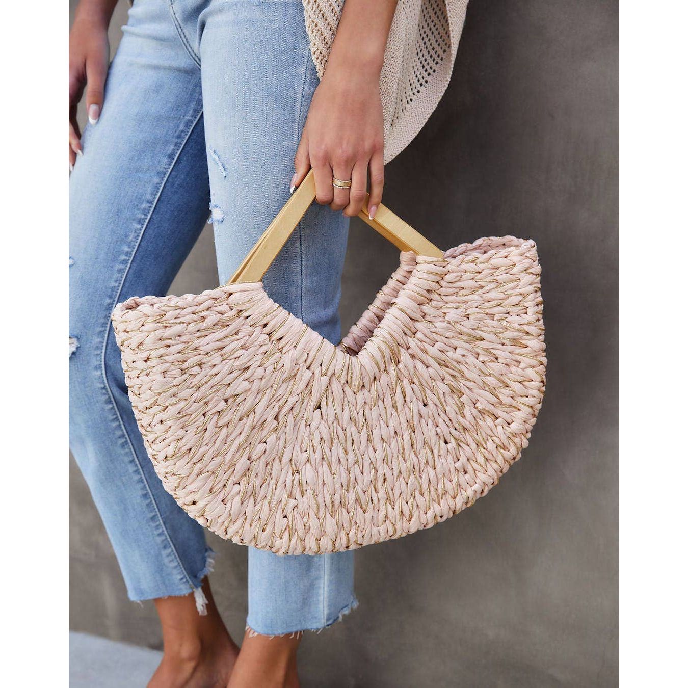 Isabella Wooden Handle Straw Tote Bag