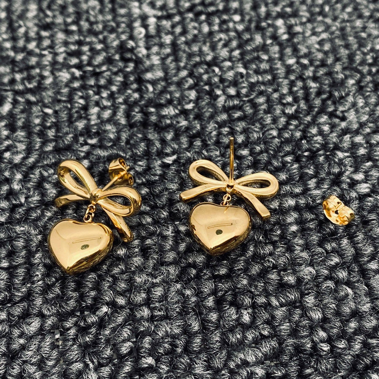 Non Tarnish! 18K Gold Plated Heart bow earrings