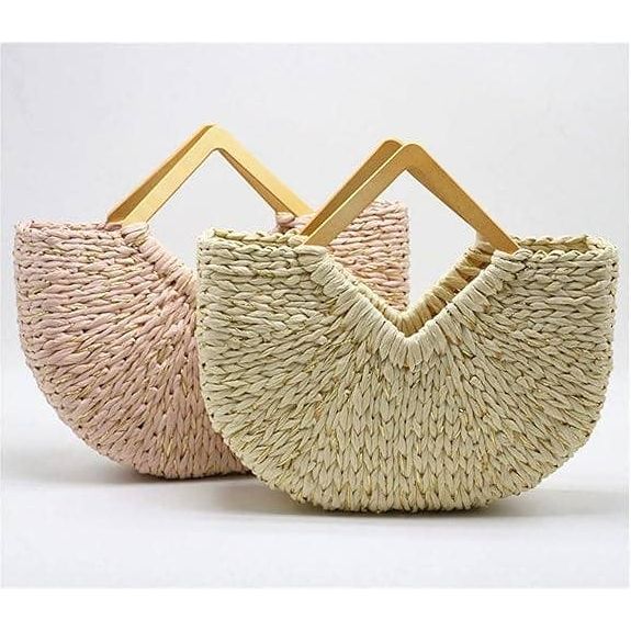 Isabella Wooden Handle Straw Tote Bag