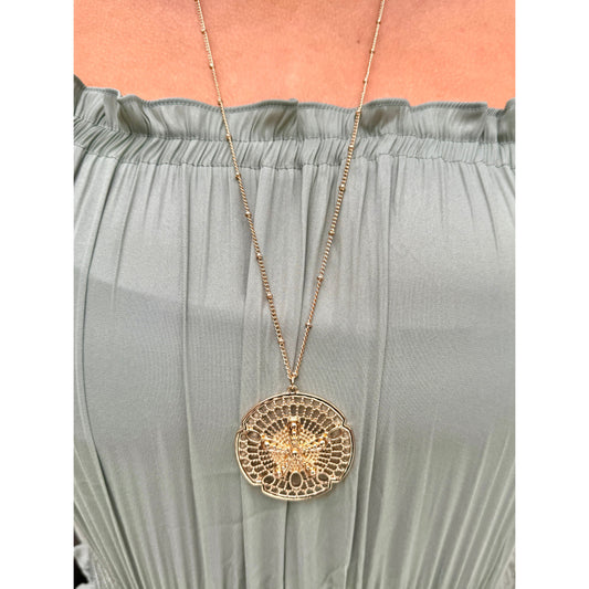 Sand Dollar Pendant Long Necklace