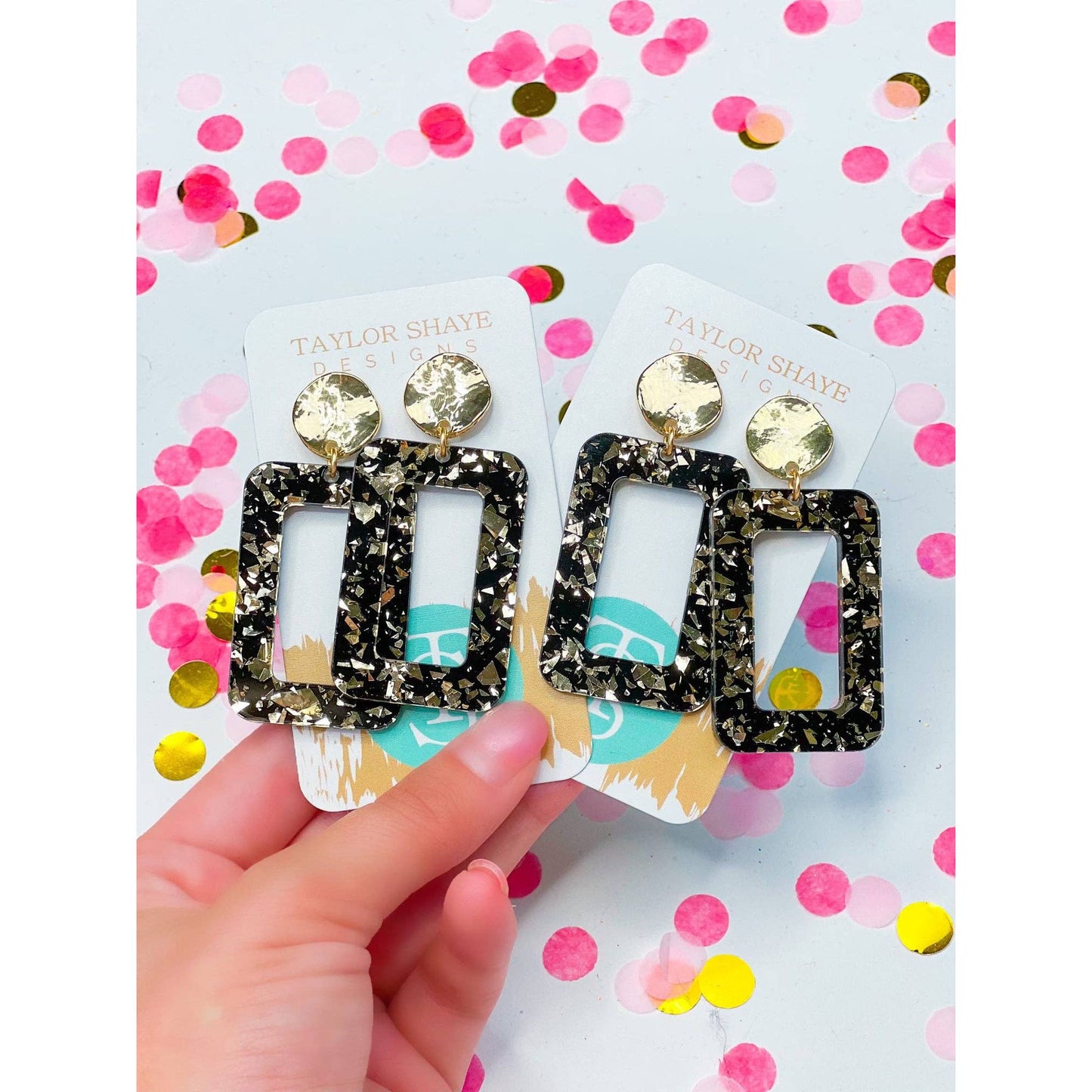 Black/Gold Acrylic Rectangle Drops