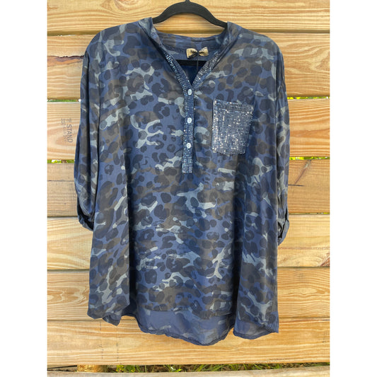 navy camo blouse MADE IN ITALY