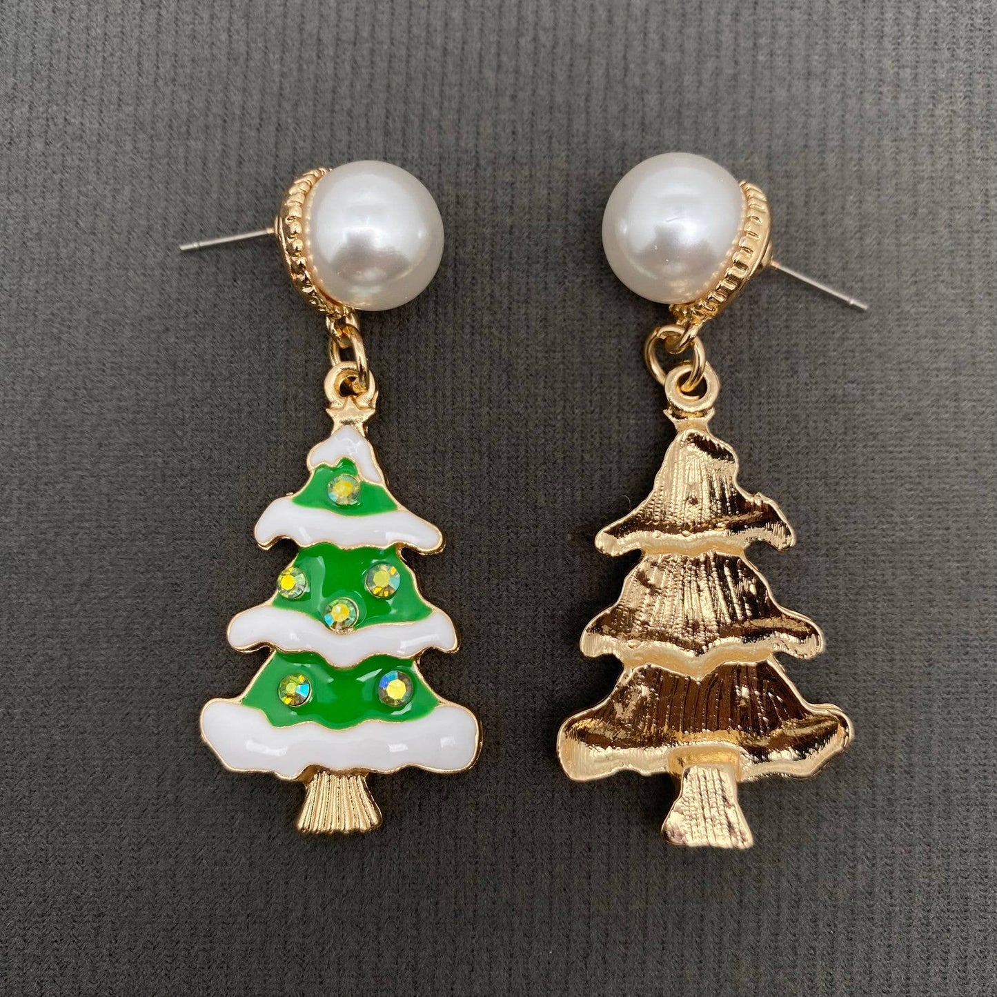 Enamel Christmas Tree Pearl Post Earrings