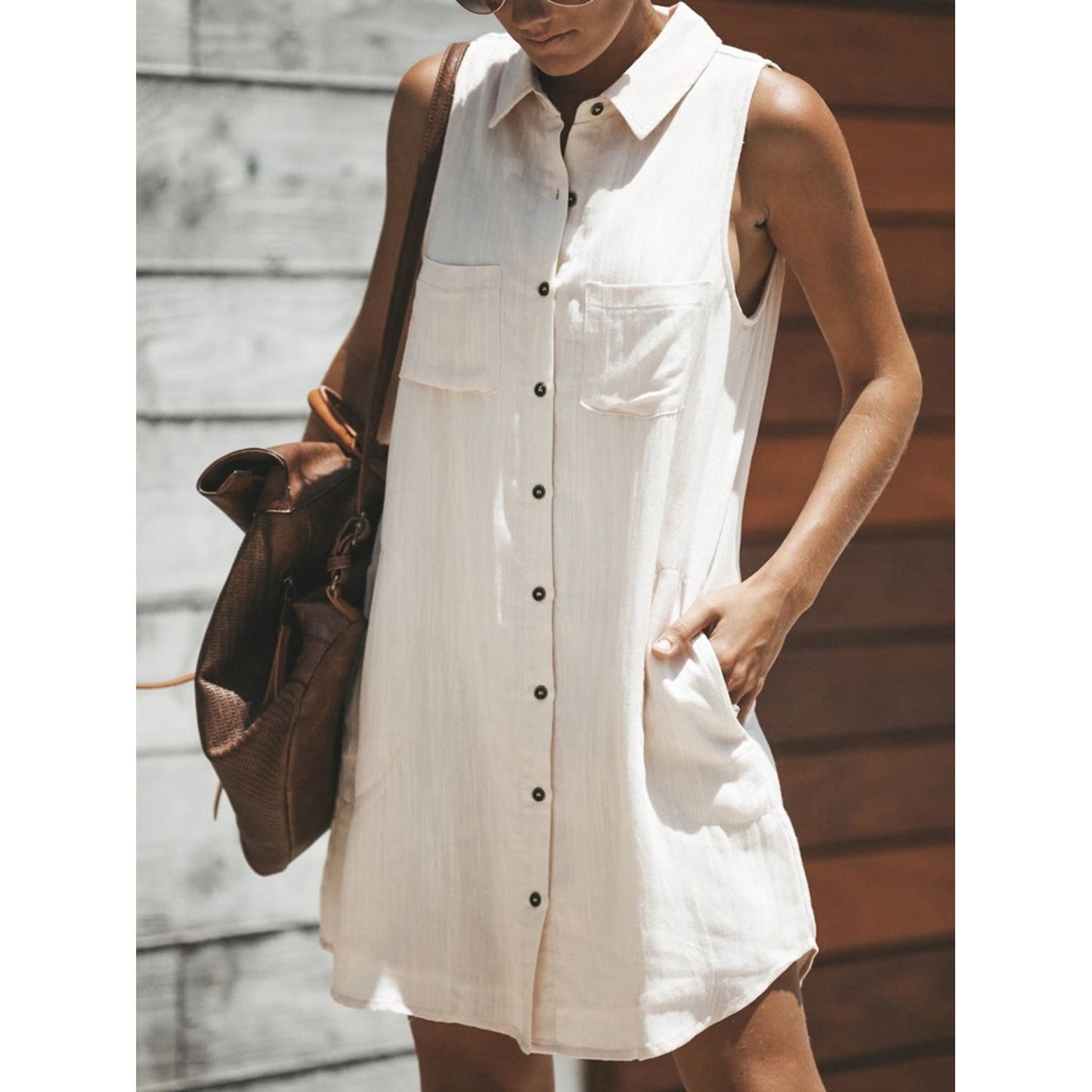 Snap Down Sleeveless Mini Dress