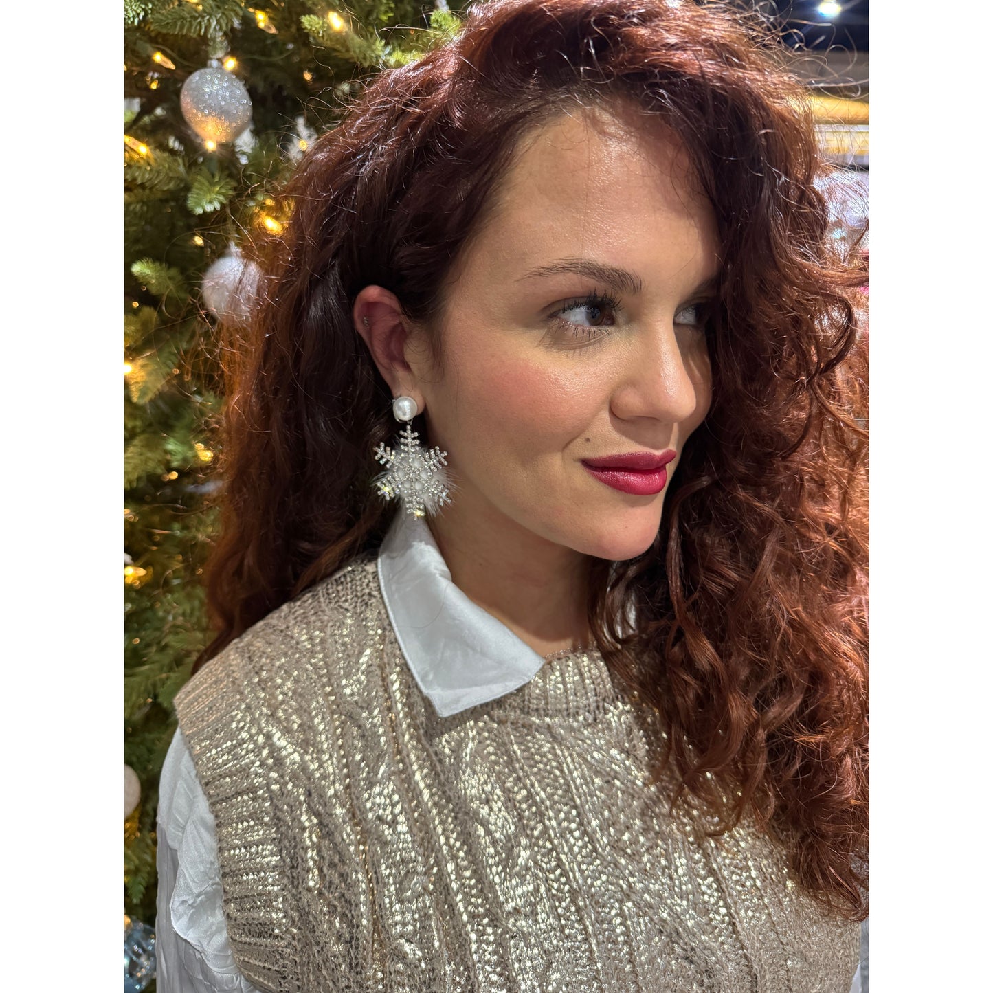 Pearl Pointed Snowflake Earrings