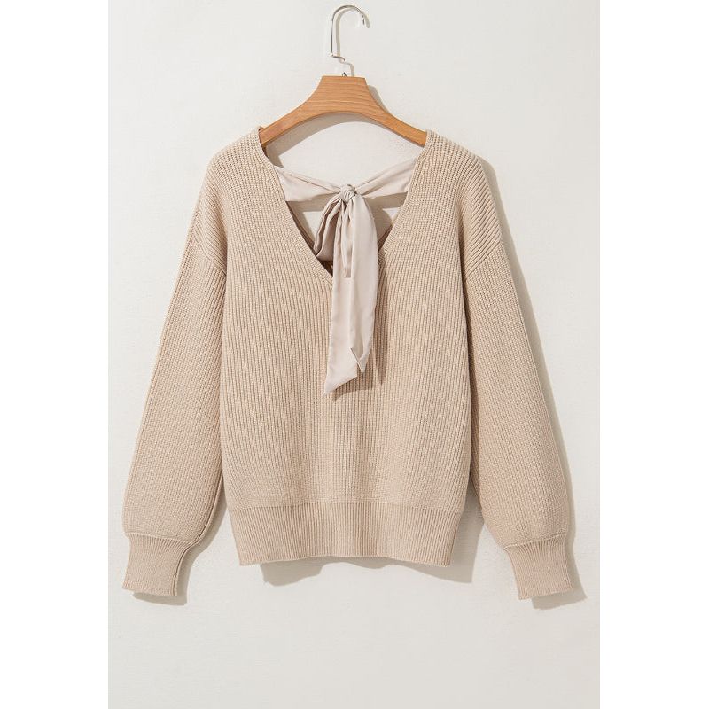 Tied Back V-Neck Long Sleeve Sweater