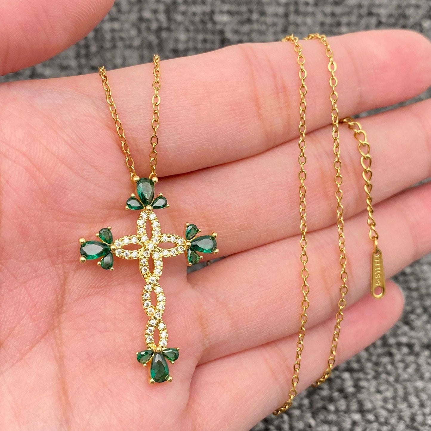 Multi Style Rhinestone & CZ Cross Charm Golden Necklace