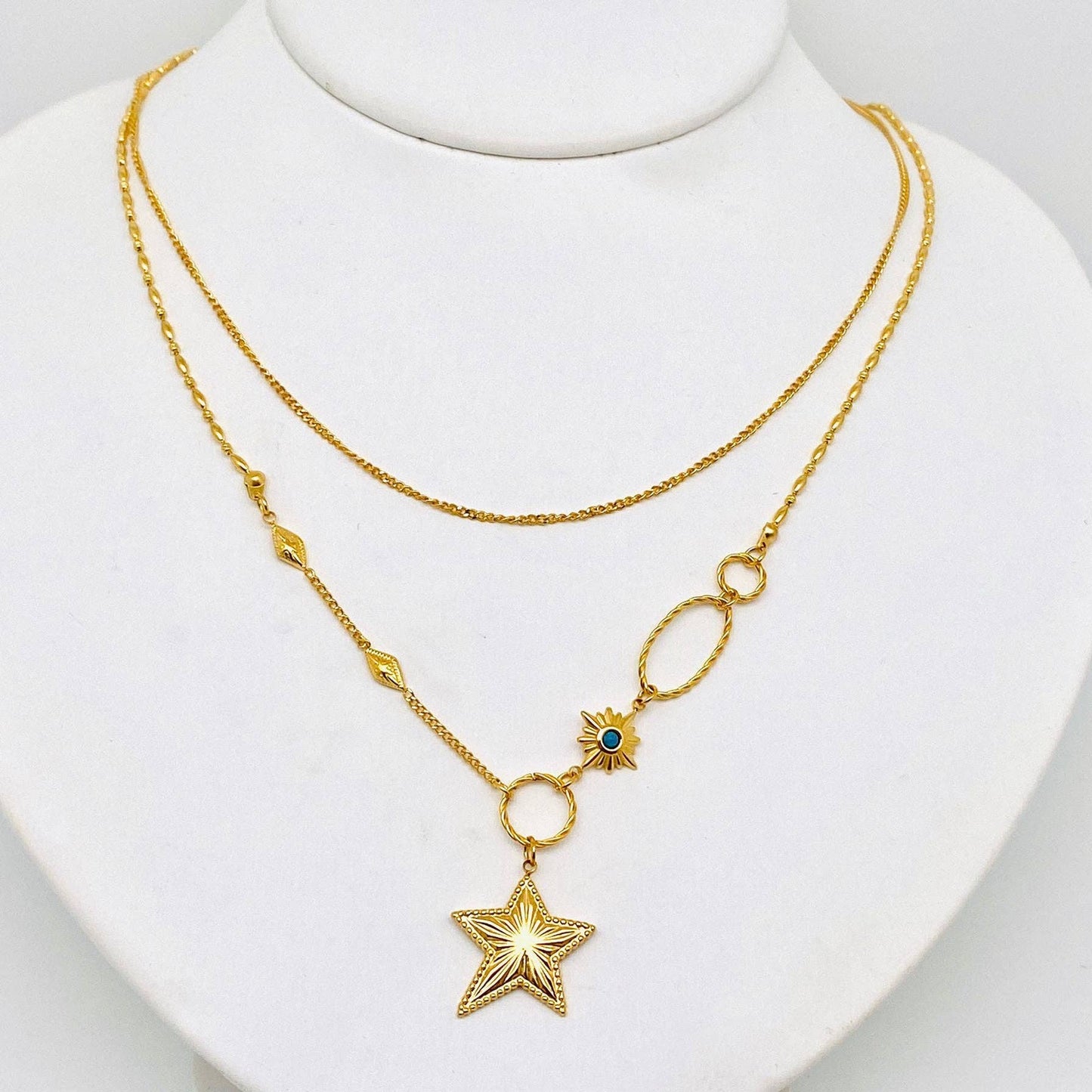 18k Gold Plated Star Charm Double Chain Necklace