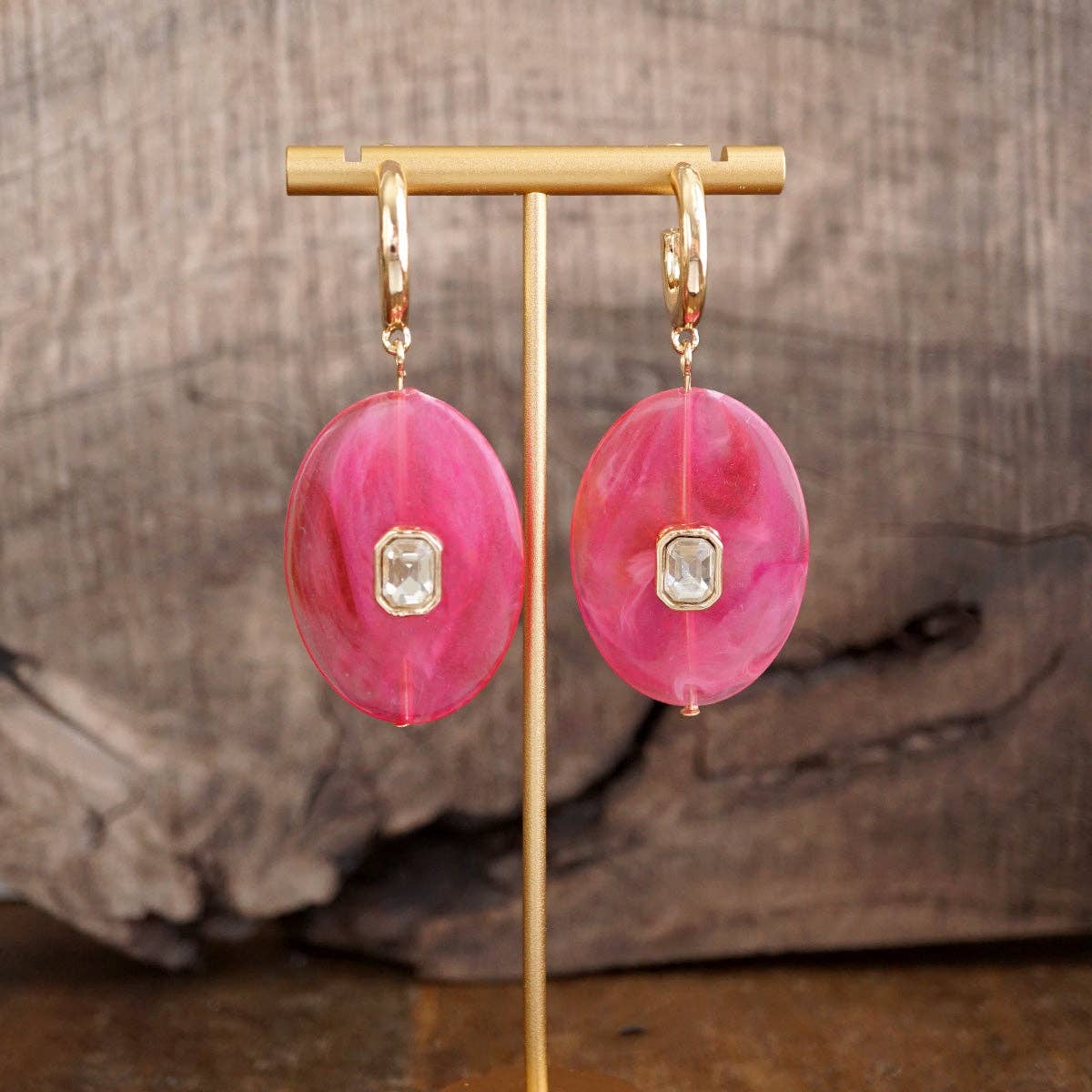 Prism Drift – Marbled Acrylic Stone Open Hoop Dangling Earrings