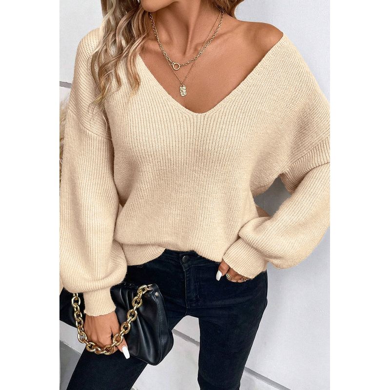 Tied Back V-Neck Long Sleeve Sweater