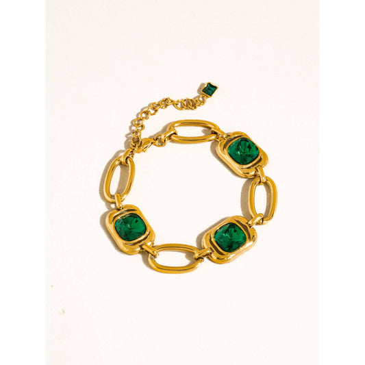 Mabel 18K Gold Non-Tarnish Green CZ Link Bracelet