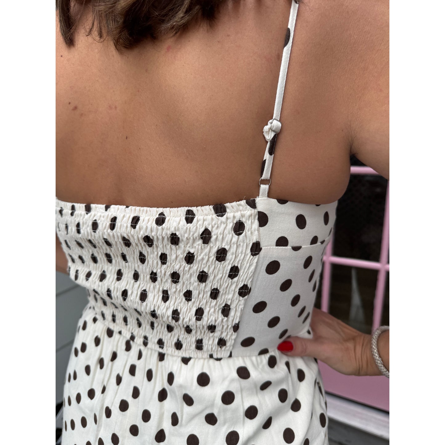 Let’s Do coffee polkadot jumpsuit