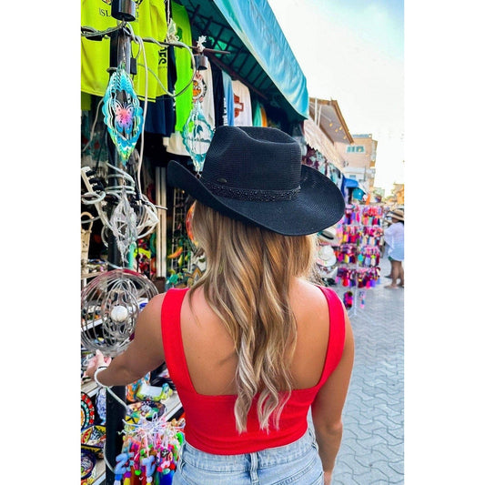 Cowgirl Hat w/Black Pearl & Rhinestone