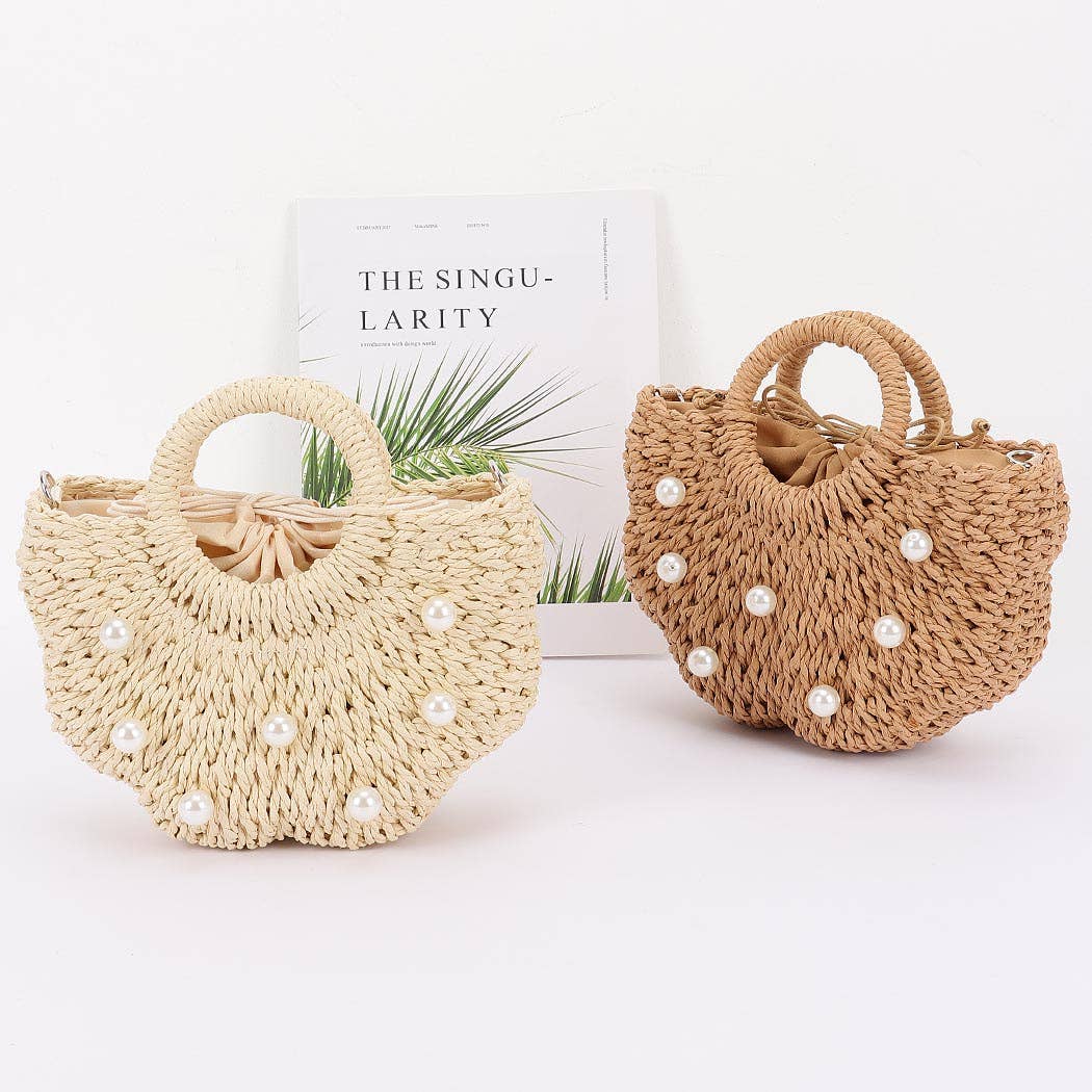 Pearl Embellished Straw Tote bag