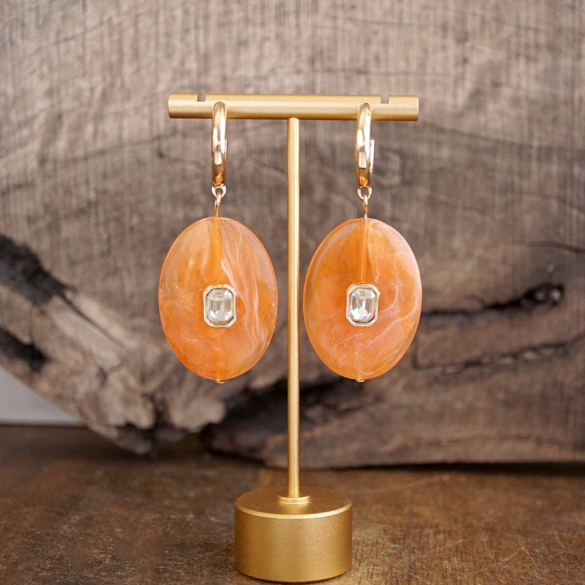 Prism Drift – Marbled Acrylic Stone Open Hoop Dangling Earrings