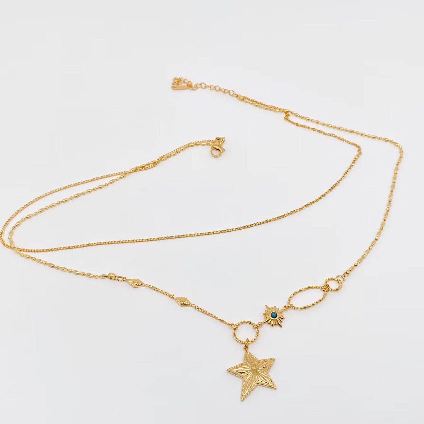 18k Gold Plated Star Charm Double Chain Necklace